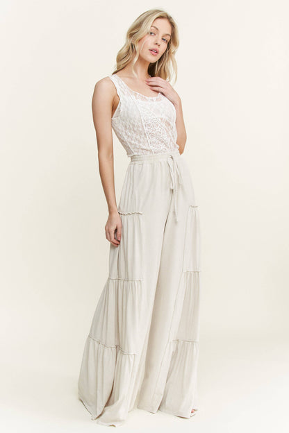 Mineral Washed Tiered Wide Leg Pants