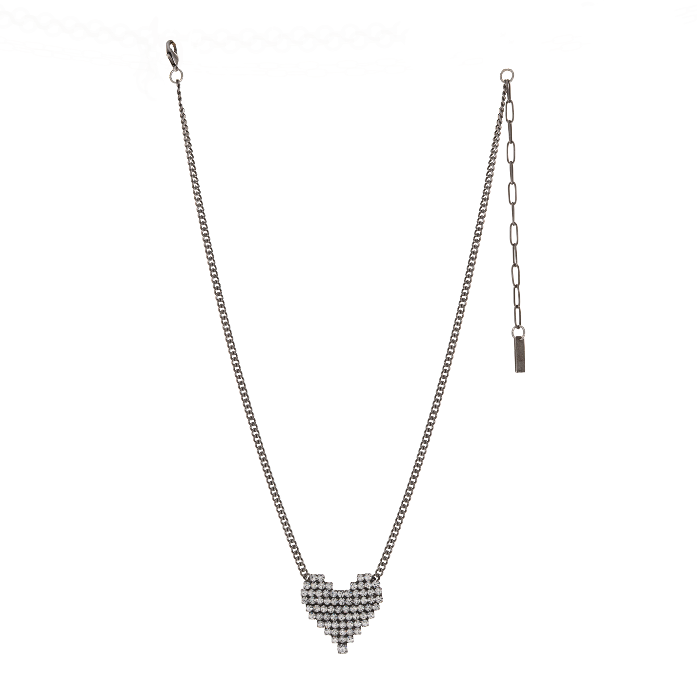 Candy Heart Necklace in Antique Silver / Clear