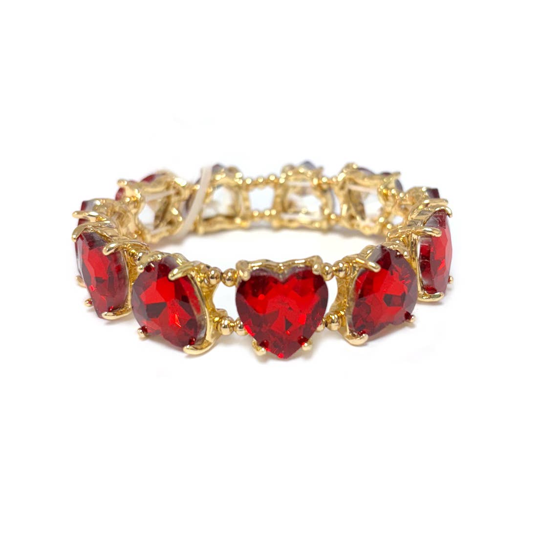 Love Heart Glass Crystal Bead Linked Stretch Bracelet