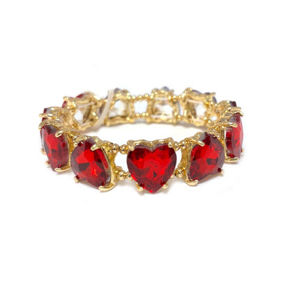 Love Heart Glass Crystal Bead Linked Stretch Bracelet