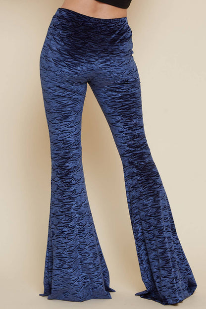 NAVY VELVET BURN OUT PRINT BELL BOTTOM