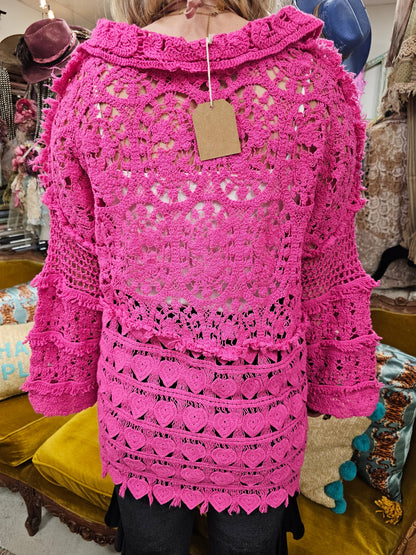 Hand Crochet Magenta Heart Shirt
