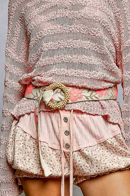 Pink floral pattern round buckle belt