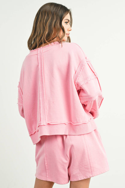 Washed French Terry Round Neck Pullover Sweatshirt