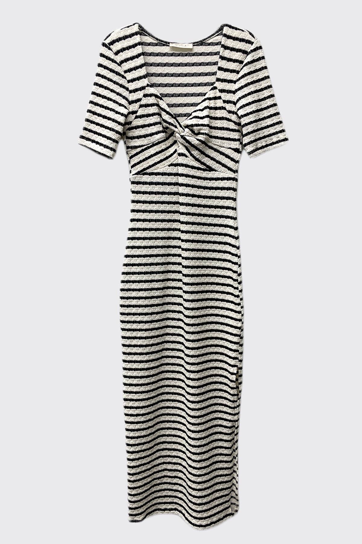 Striped Knit Short Sleeve Maxi Dress