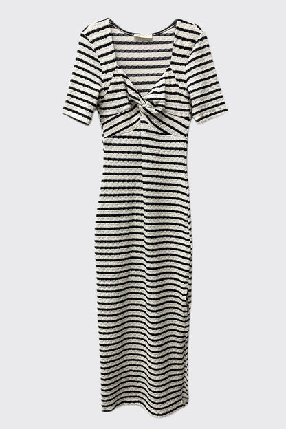 Striped Knit Short Sleeve Maxi Dress