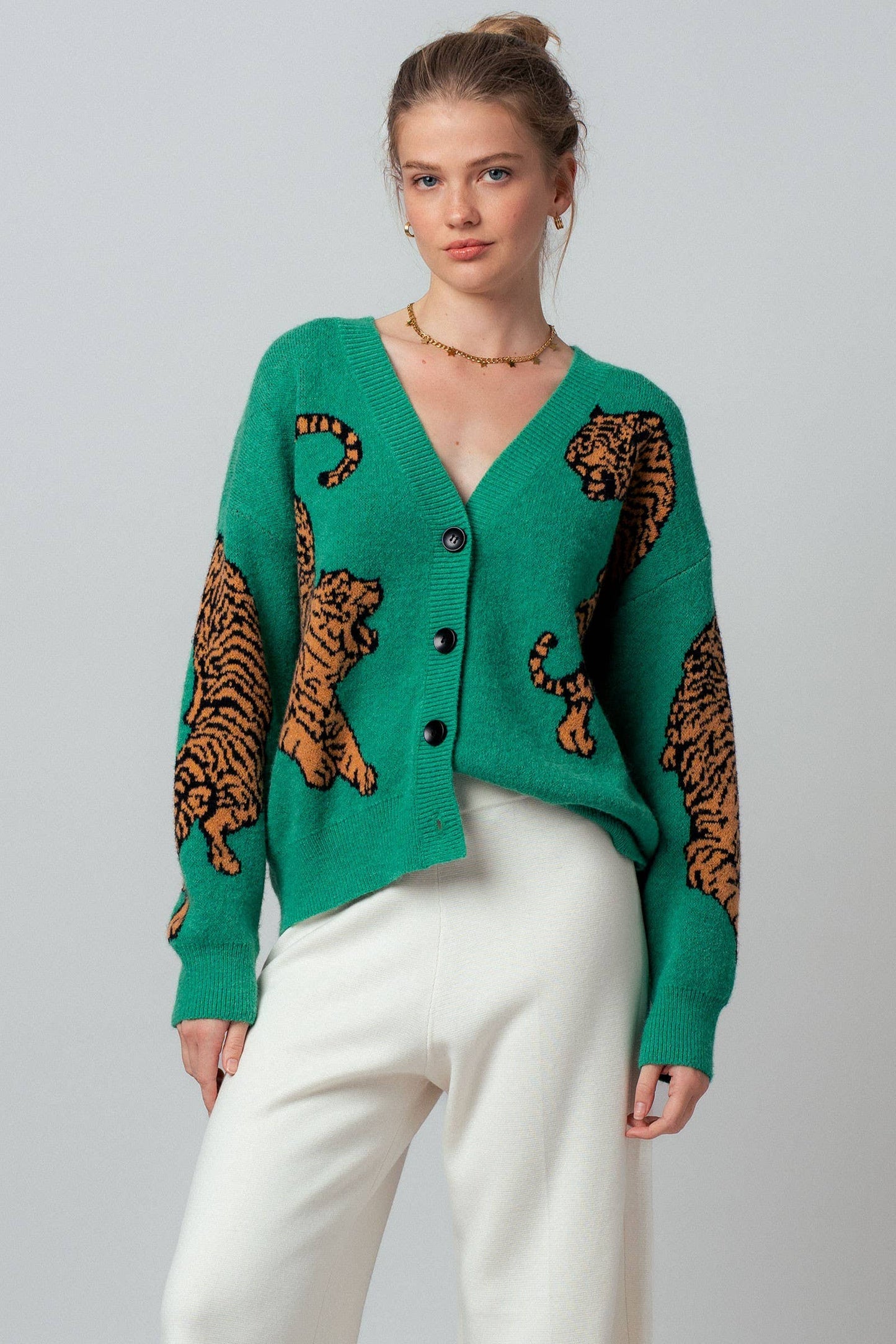 Tiger Jacquard Knit Sweater Cardigan
