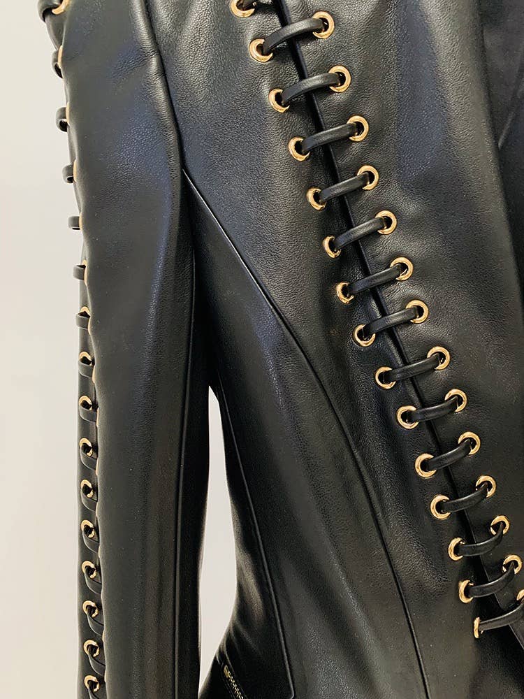 Chic Eyelet Leather Blazer: Edgy Elegance