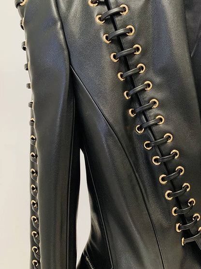 Chic Eyelet Leather Blazer: Edgy Elegance