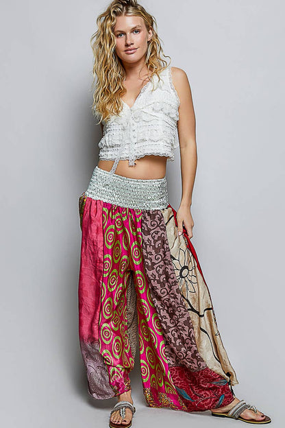 One-of-a-Kind Smocked Waist Printed Wide Leg Pants