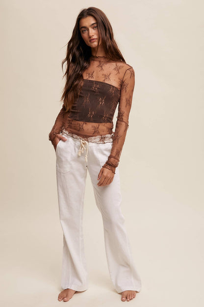 Sheer Lace Long-Sleeve Layering Top