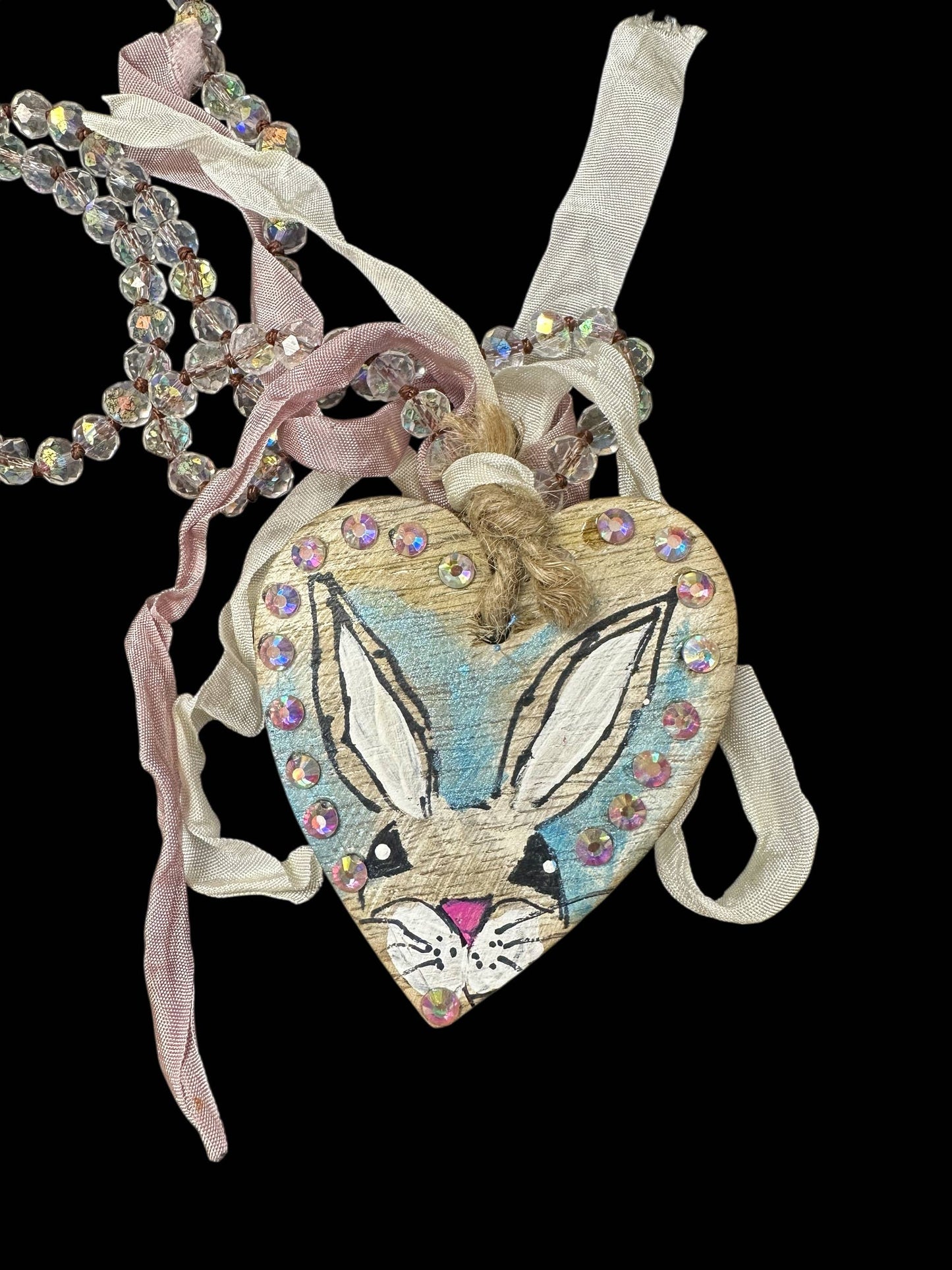 Hand Painted Bunny Wooden Heart