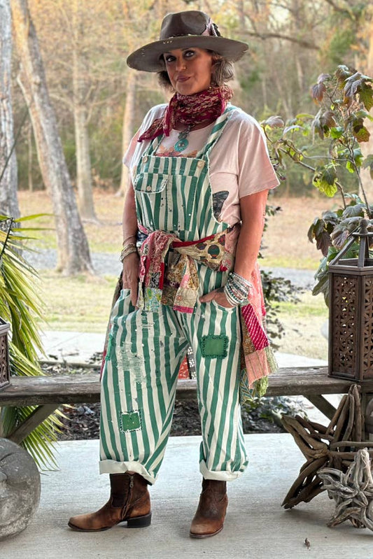 Endless Travels Striped Overalls - Vintage Emerald