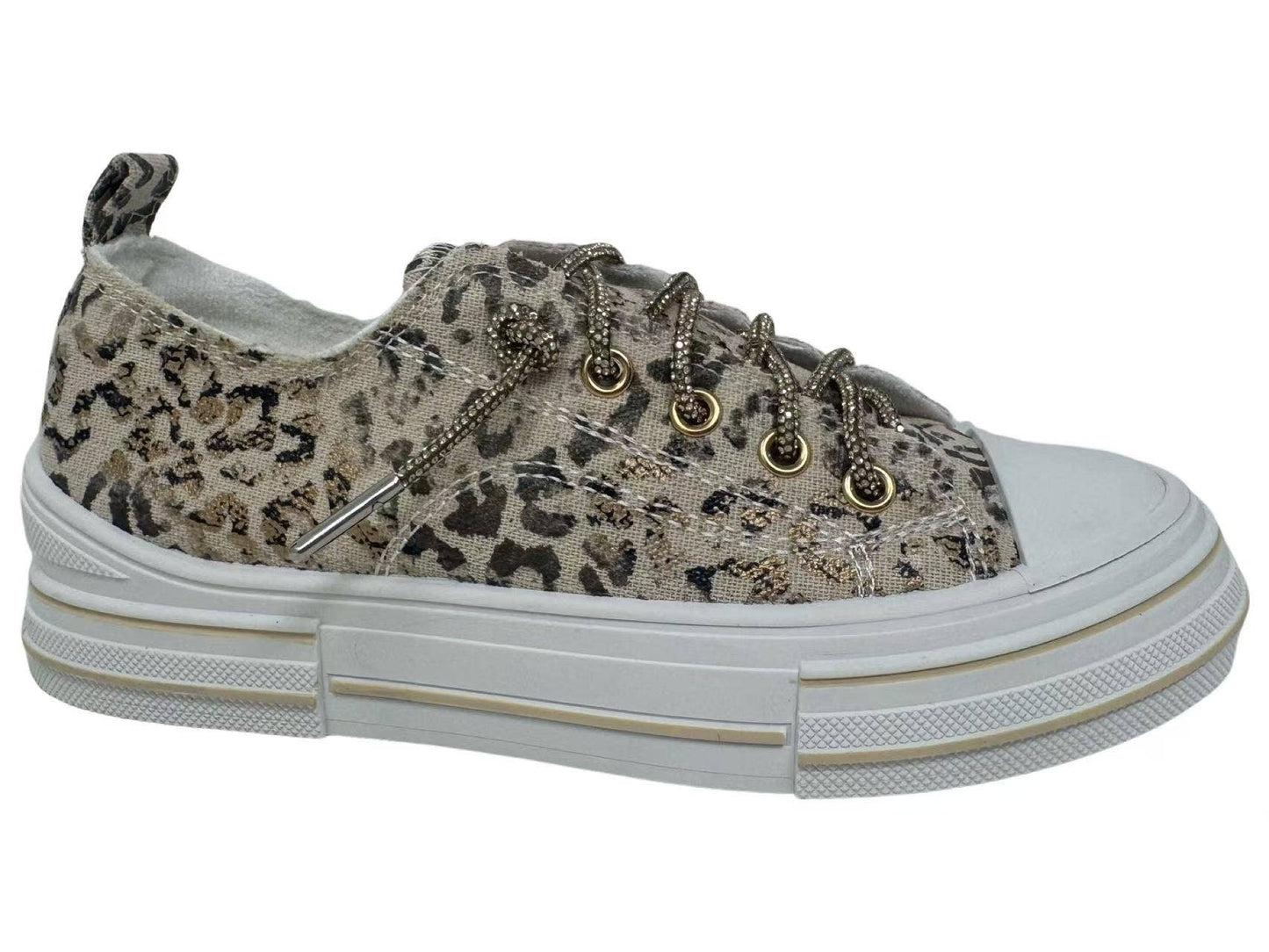 Leopard Rhinestone Lace-Up Sneaker
