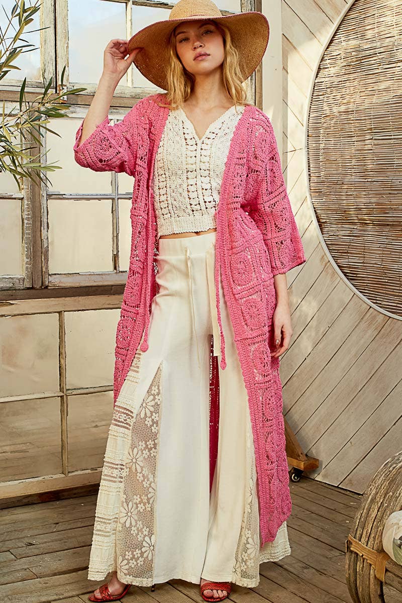 Long Sleeve Crochet Open Long Cardigan