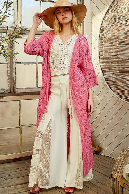 Long Sleeve Crochet Open Long Cardigan