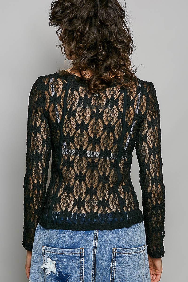 Long Sleeve Lace Knit Top