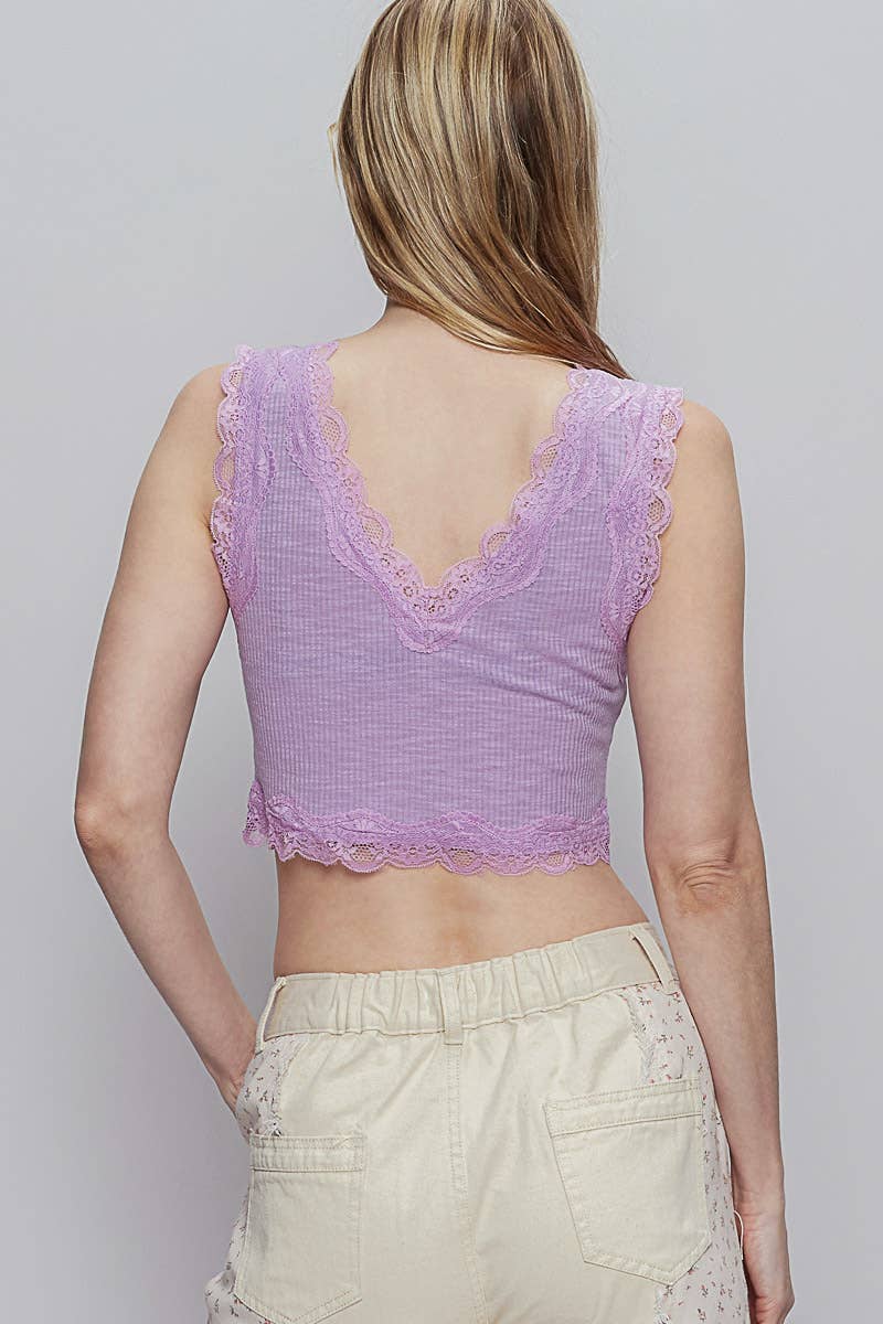 V-Neck Sleevless Lace Tank Top