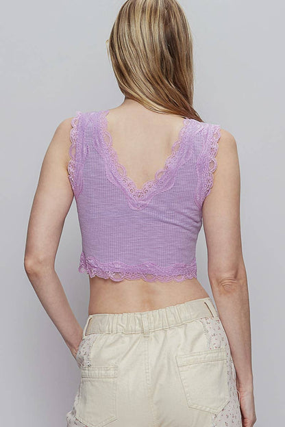 V-Neck Sleevless Lace Tank Top