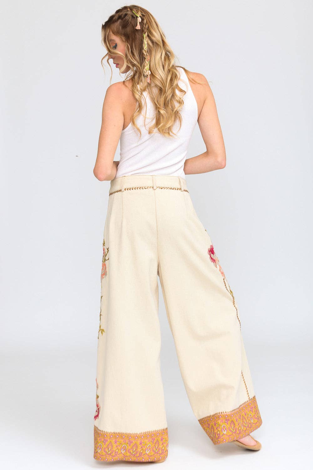 Time To Shine Denim Pants | Wide Leg Pants | Floral Pants
