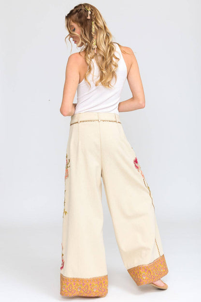 Time To Shine Denim Pants | Wide Leg Pants | Floral Pants
