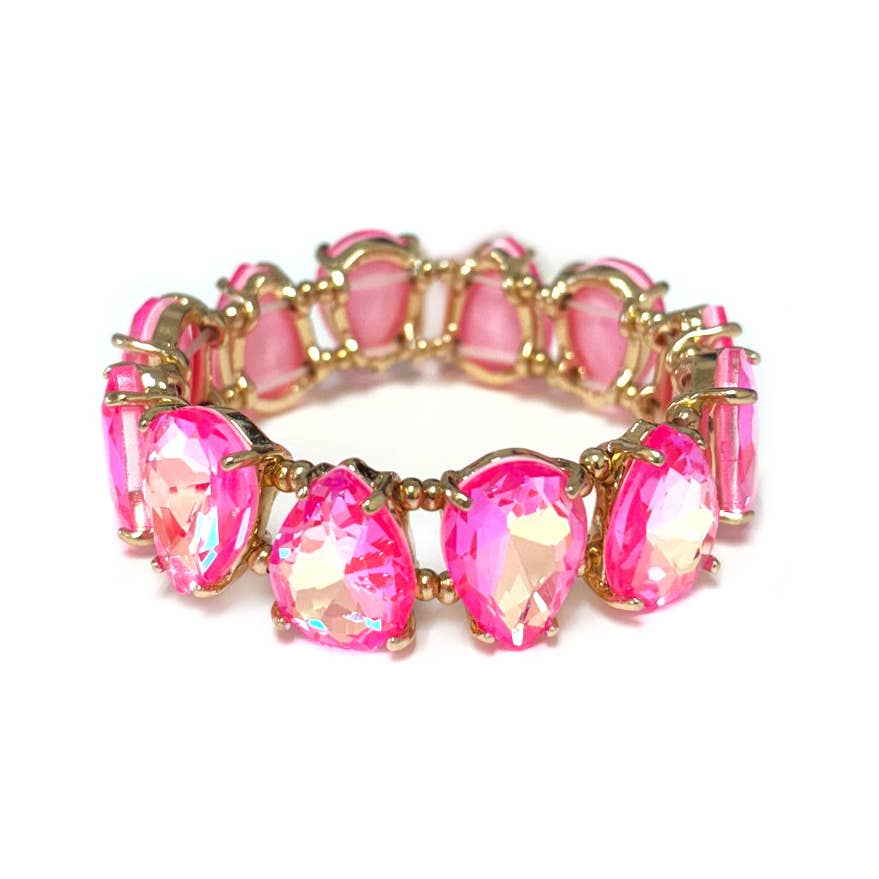 Neon & Pastel Teardrop Glass Crystal Bead Stretch Bracelet