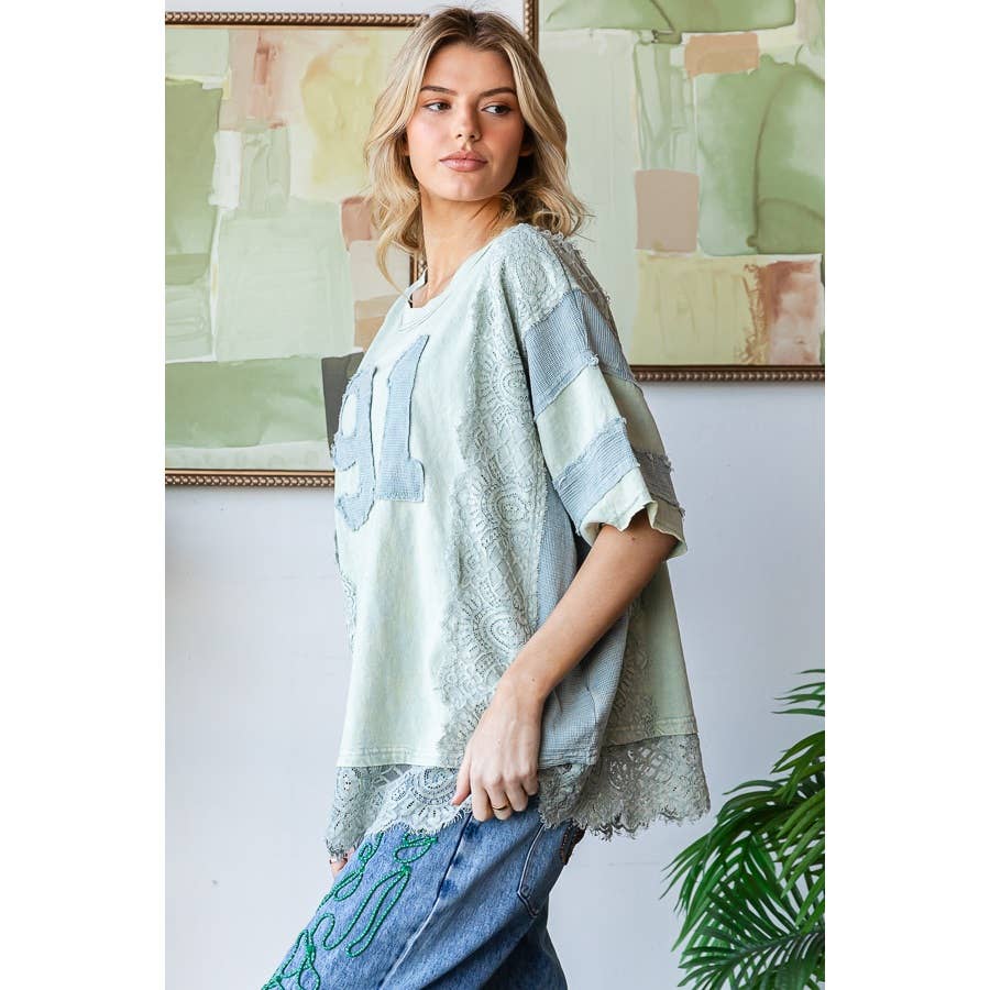 WASHED NUMBER PATCHWORK MIX MEDIA TEE