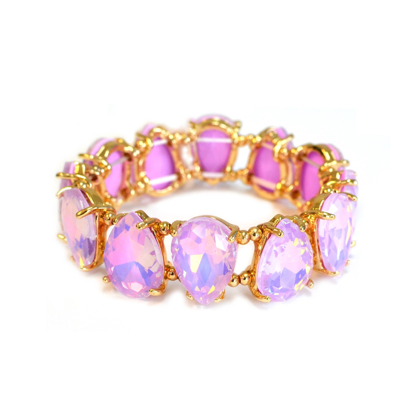 Neon & Pastel Teardrop Glass Crystal Bead Stretch Bracelet