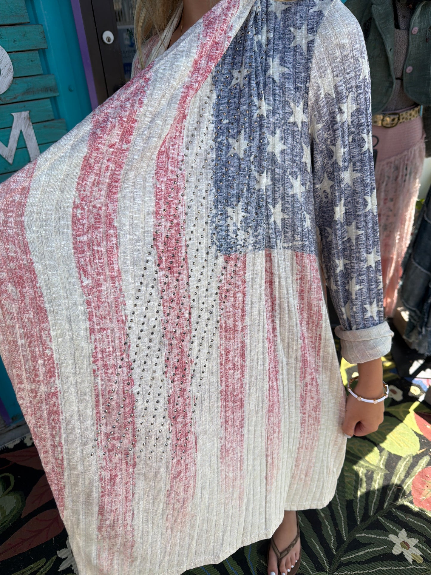 FLAG CARDIGAN WITH RHINESTONES