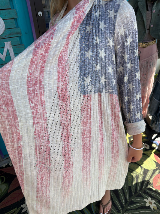 FLAG CARDIGAN WITH RHINESTONES