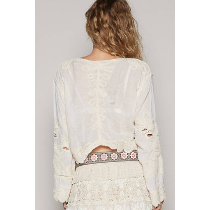 Cropped Long Sleeve Crochet Top