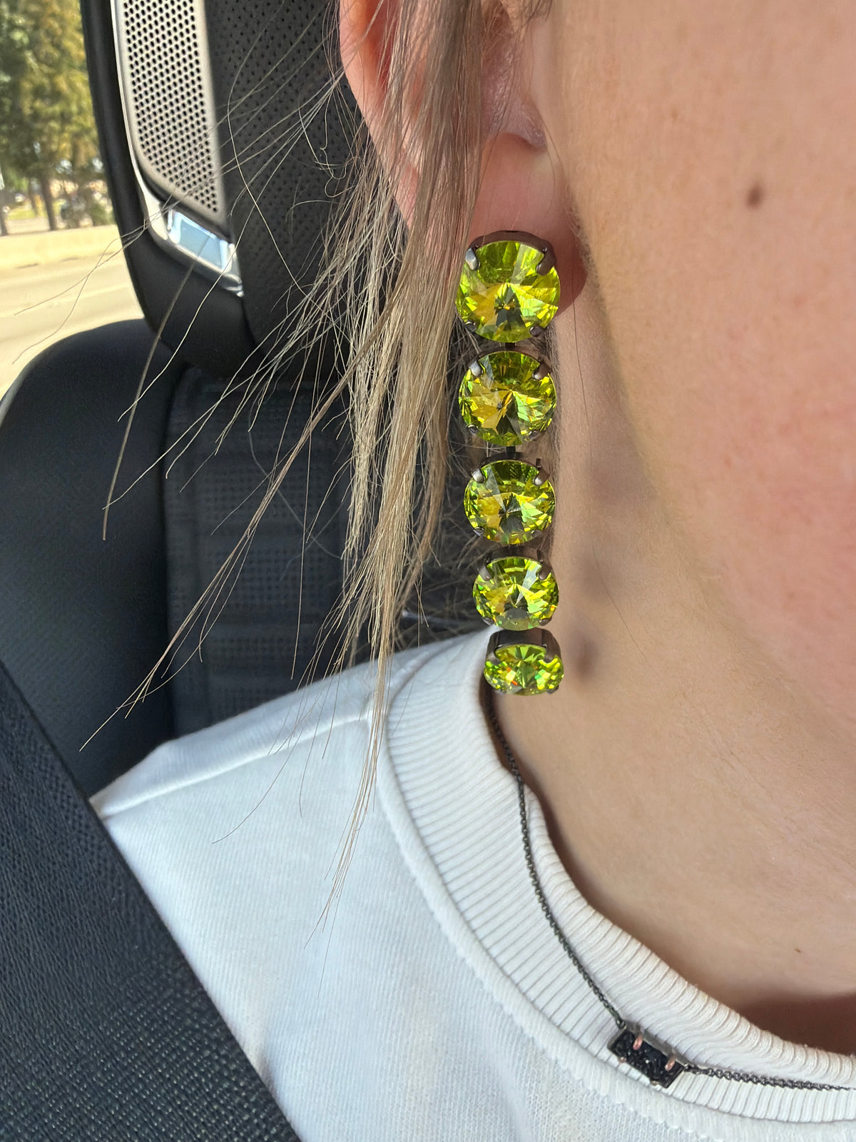 WETSTONE: chartreuse on gun metal 5- Drop Earrings