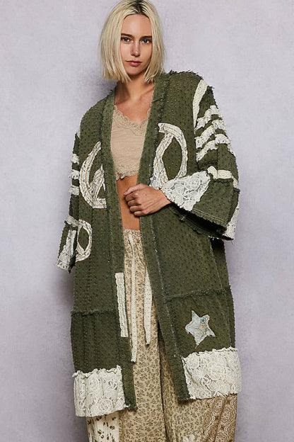 Vintage Peace Sign Long Cardigan/Duster