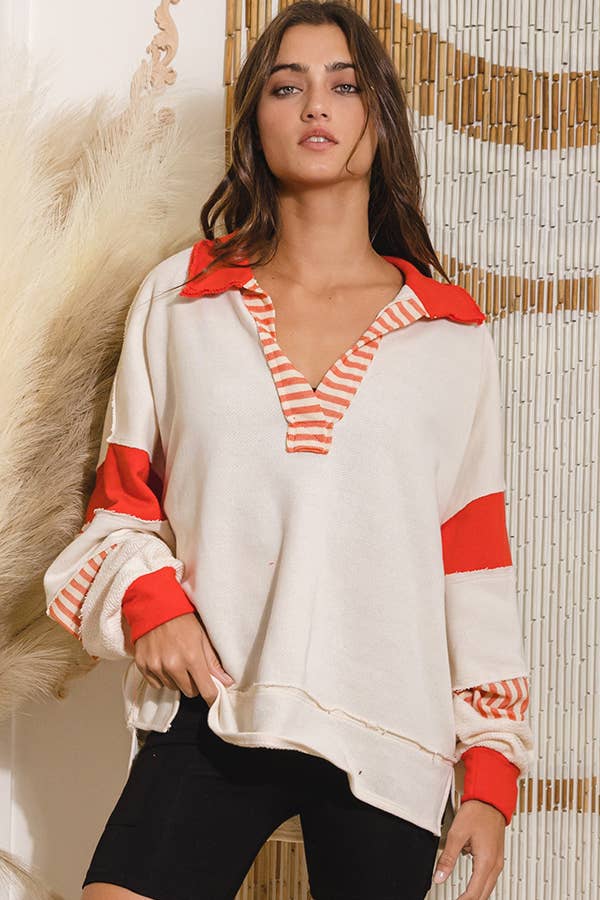 French Terry Collared Loose Fit Top