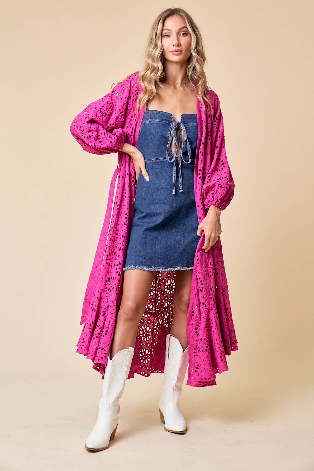 MINI DENIM TIE FRONT DRESS