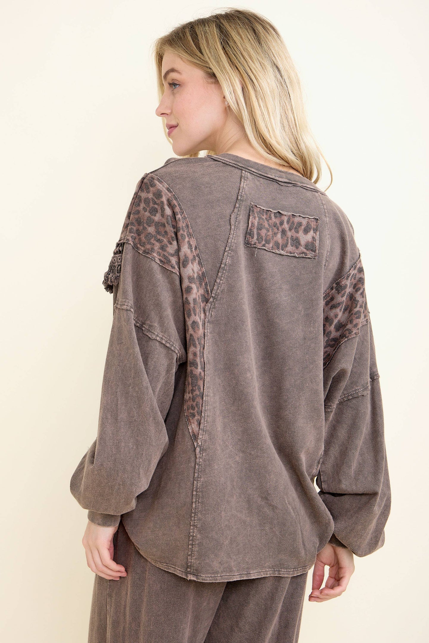 Mineral Washed  Leopard Fringe Terry Top