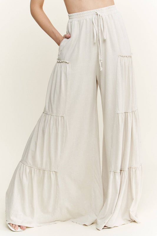 Mineral Washed Tiered Wide Leg Pants