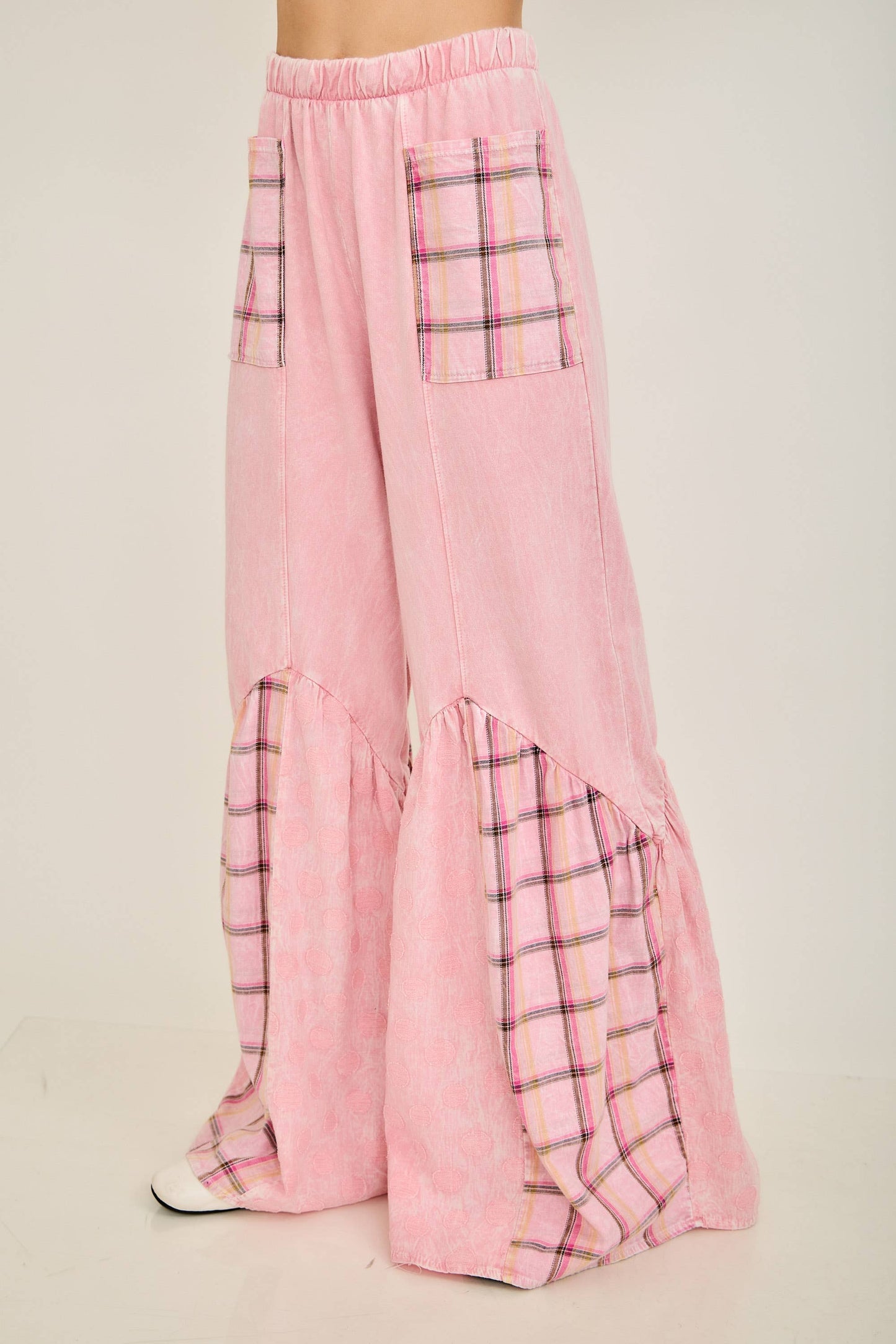Mineral Washed Boho Pattern Patched Pants