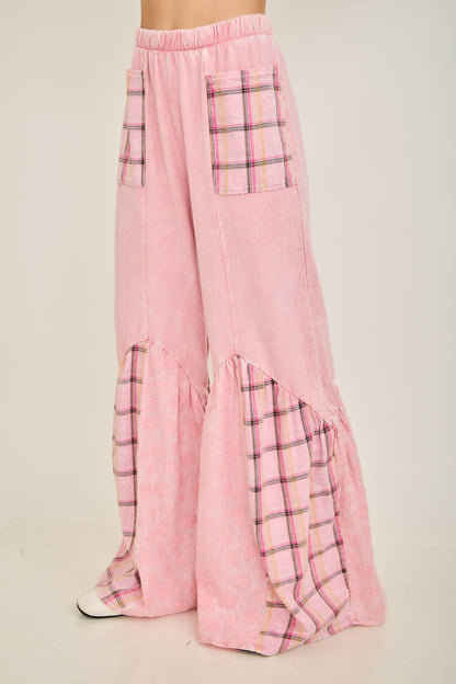 Mineral Washed Boho Pattern Patched Pants