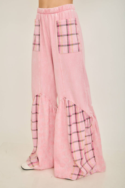 Mineral Washed Boho Pattern Patched Pants