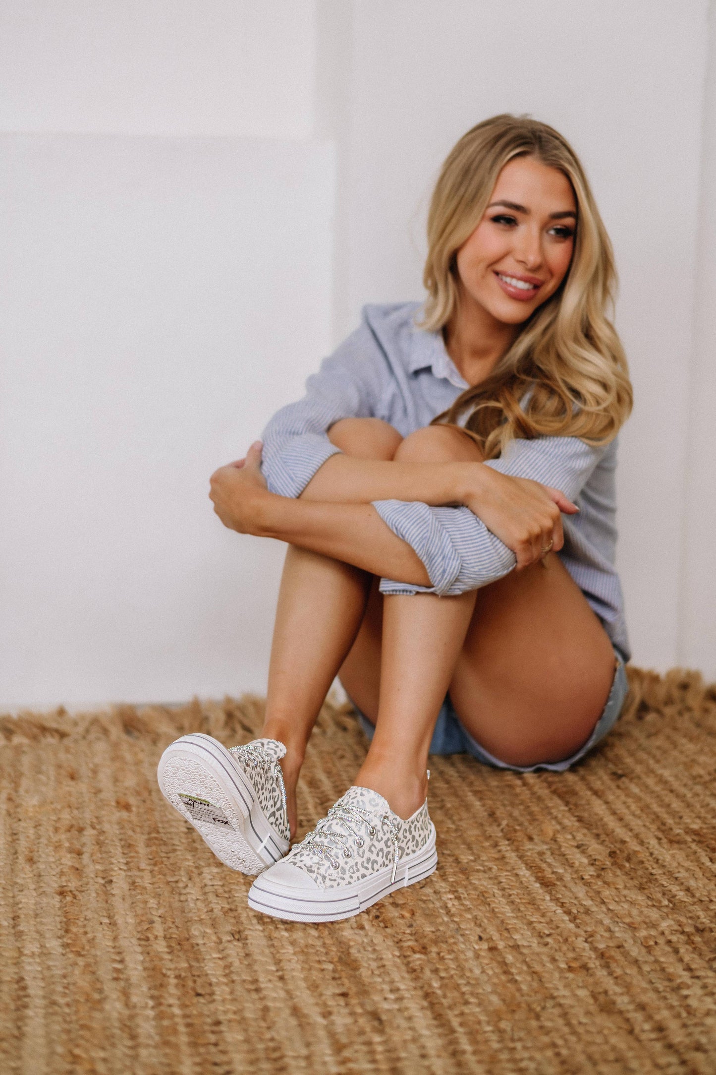 White and Leopard Rhinestone Slip-On Sneaker