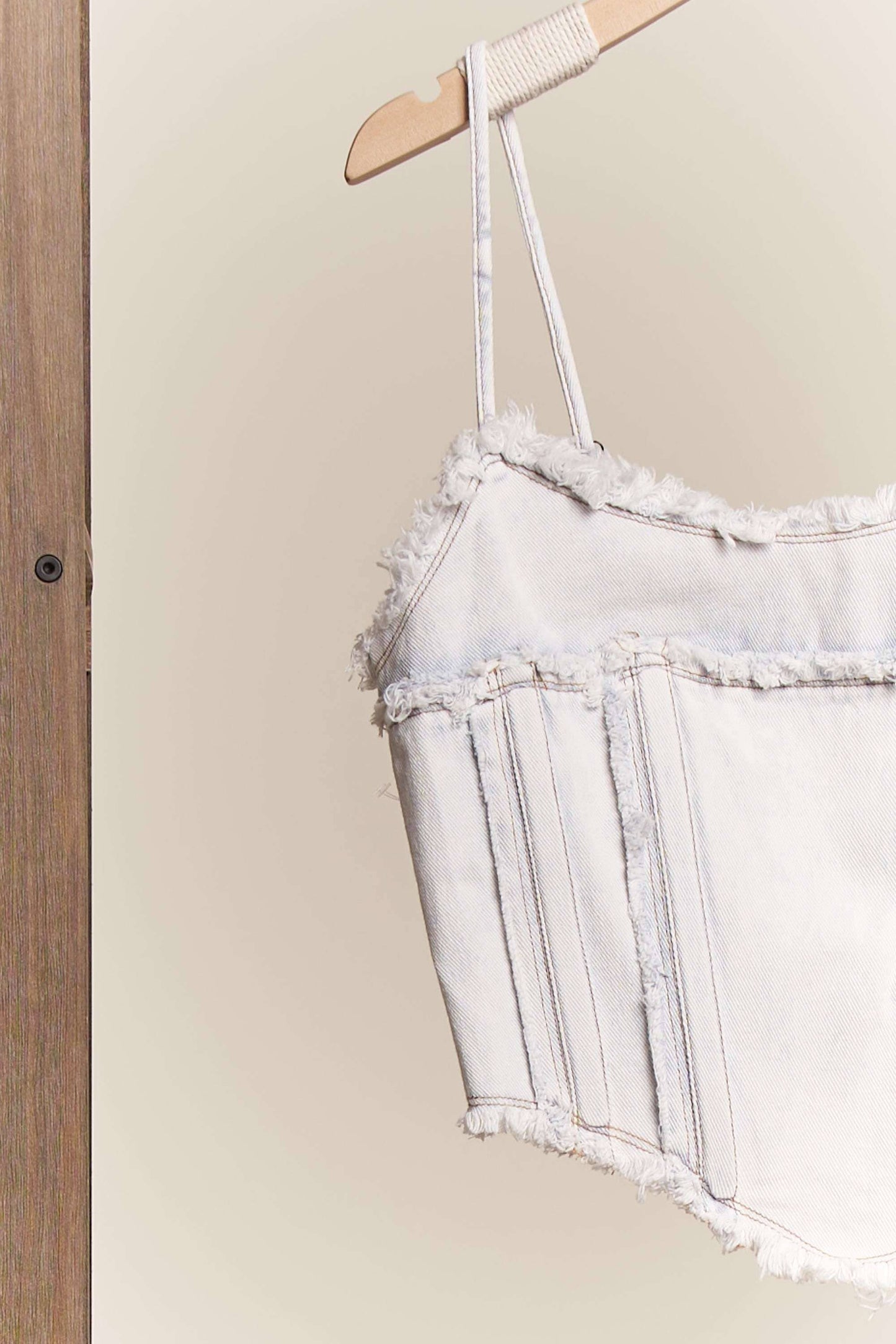 Raw Hem Spaghetti Strap Denim Corset Top