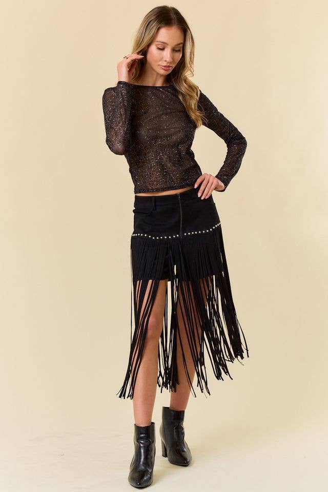 GLITTER SHEER MESH LAYERING TOP
