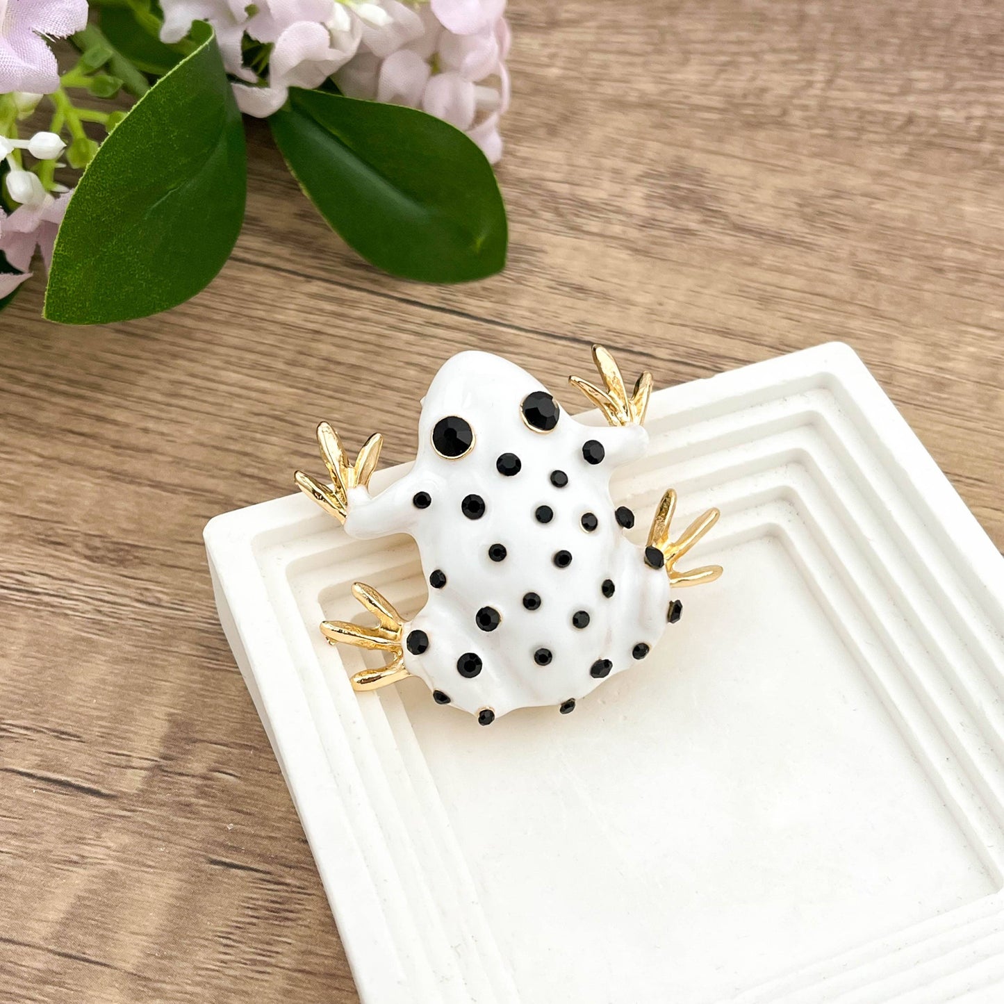 Frog Brooch with Black Rhinestones, Elegant Animal Pin