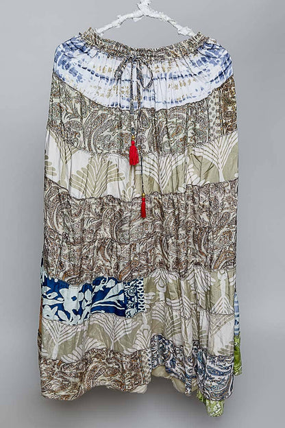 Assorted Print Boho Ruffle Wide Flare Skirt
