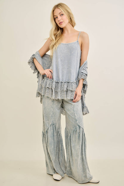 Mineral Washed Tiered Lace Cami Tank top Layering top