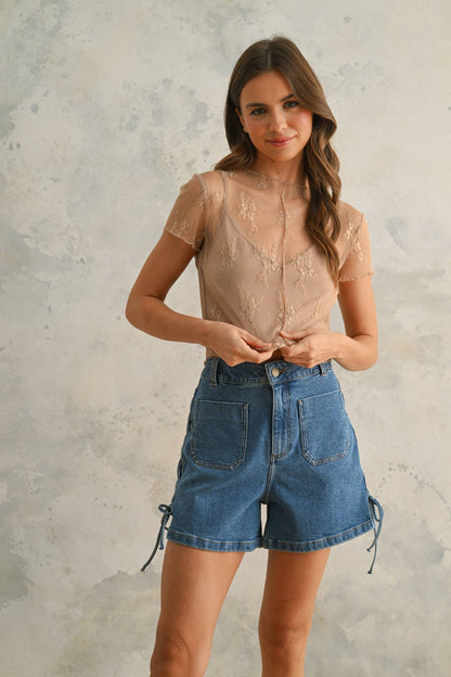 LACE FABRIC WITH TANK TOP LINED TOP