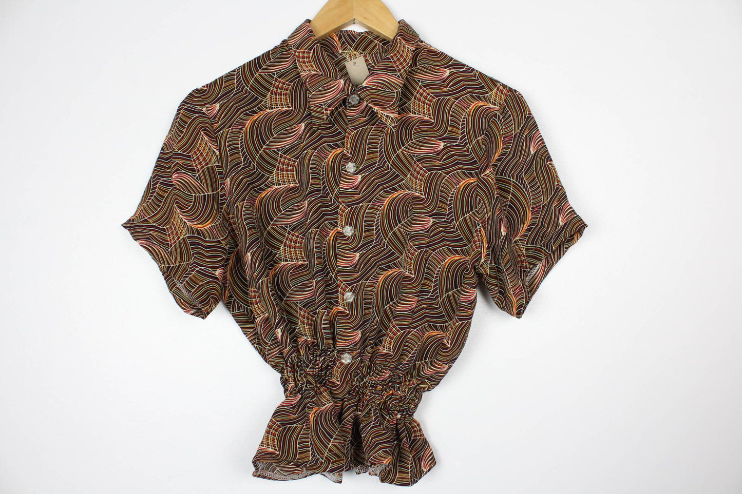 Vintage Short-Sleeve Button Up Blouse - Cinched