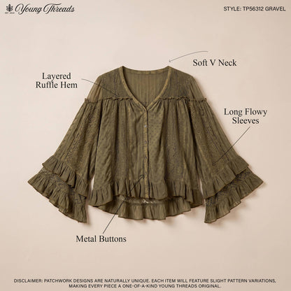 Dreamy Sheer V-Neck Ruffled Button-Front Top