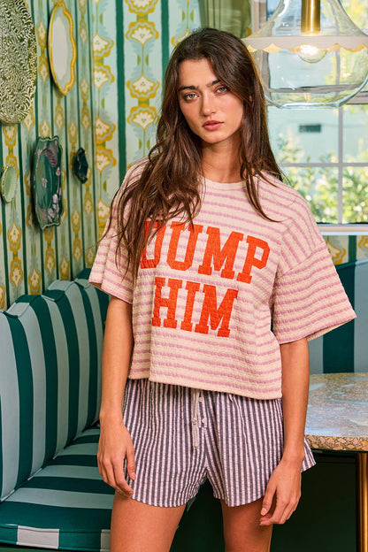 'DUMP HIM' Striped Boxy Crop Top